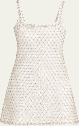 SIMKHAI Beaded Rhinestone Crepe Mini Dress