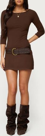 Edikted Jadey Boat Neck Minidress in Brown at Nordstrom, Size X-Small