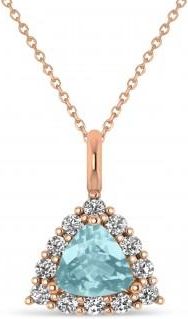 Allurez Diamond & Aquamarine Trillion Cut Pendant Necklace 14k Rose Gold (1.28ct)