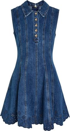 Self Portrait Broderie Anglaise Denim Mini Dress - Blue - 10 (UK10 / S)