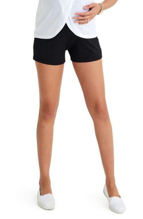 Accouch&eacute;e Super Soft Foldover Waistband Maternity Shorts in Black at Nordstrom, Size X-Large