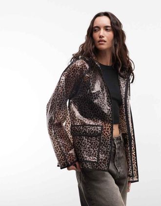 Noisy May Impermeabile trasparente con cappuccio e stampa animalier-Nero