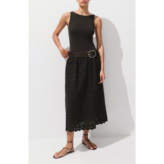 Mango Embroidered Eyelet Mixed Media Dress in Brown at Nordstrom, Size 10