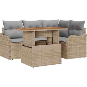 vidaXL Conjunto De Sof&aacute; De Jard&iacute;n 5 Pcs Beige Polirat&aacute;n Vidaxl