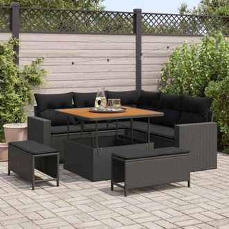 vidaXL Conjunto De Sof&aacute; De Jard&iacute;n 8 Pcs Negro Rat&aacute;n Sint&eacute;tico