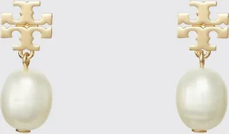 Tory Burch Orecchini pendenti Moondance in ottone placcato oro con perle e logo