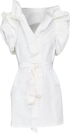 Lanvin white cotton wrap tiered ruffle dress