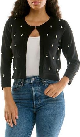 Nina Leonard Faux Pearl & Rhinestone Bolero in Black at Nordstrom Rack, Size X-Large