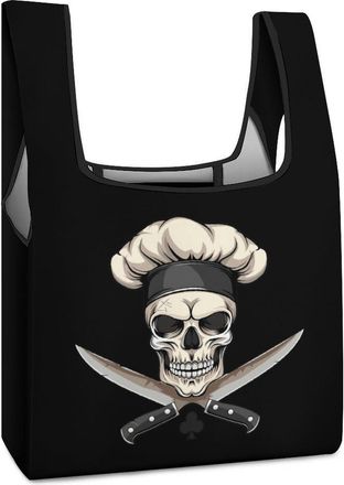 Generic Pirate Cook Skull Chef Shopping Bag Reusable Grocery Tote Bag Foldable Handbag for Travel Picnic