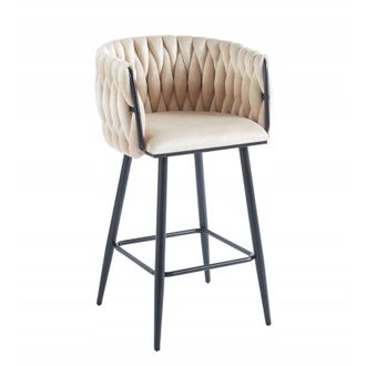 OEM Silla De Terciopelo Taburete De Bar Entrelazado Beige Claro Tapizado Furnitex