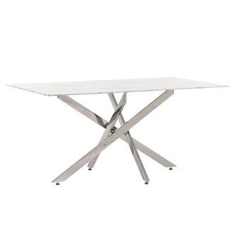Siediti Fuori e Dentro Mesa rectangular 160x90cm con tapa de vidrio m&aacute;rmol y patas plateadas