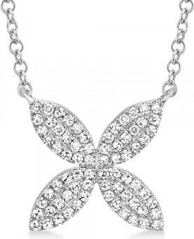 Allurez Diamond Pave Flower Pendant Necklace 14k White Gold (0.20ct)