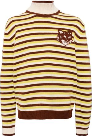 Maison Kitsun&eacute; Fox head intarsia striped jumper - Green