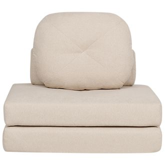 Beliani Sof&aacute; Cama Moderno Minimalista De Tela De 1 Plaza Puf Cama Individual Con Coj&iacute;n Beige Olden