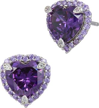 Savvy Cie Jewels Cubic Zirconia Heart Halo Stud Earrings in Amethyst Purple at Nordstrom Rack