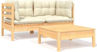 vidaXL Muebles De Jard&iacute;n 3 Piezas Madera Maciza Pino Con Cojines Crema Vidaxl