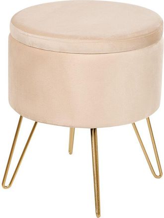 Beliani Puf Con Espacio De Almacenaje Otomana Tapizado En Terciopelo Patas De Metal Doradas 42 X 42 X 44 Cm Beige Claro Silas