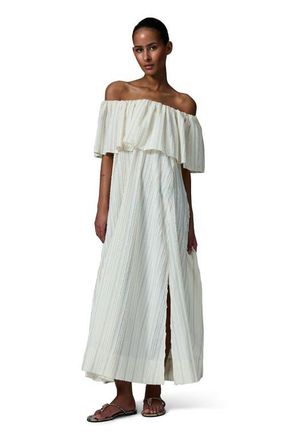 Day Birger Et Mikkelsen Chrissi Raw Stripe Bardot Maxi Dress in Jet Stream at Nordstrom, Size 14