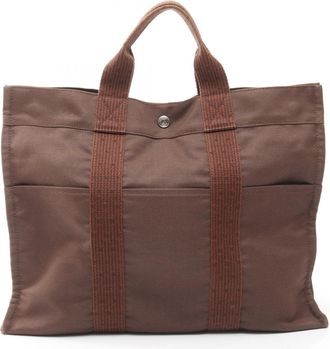 Herm&egrave;s Brown Cotton Nylon Canvas Tote Bag (Pre-Owned)