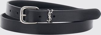 Saint Laurent Cintura sottile Cassandre in pelle di vitello con logo YSL