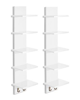 Sorbus Set Of 2 5-Tier Wall Shelf Unit With Hooks