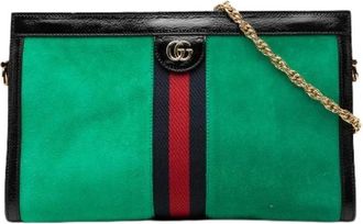 Gucci Pre-owned Clutches, female, Green, Size: ONE SIZE Pre-owned Suede Clutch