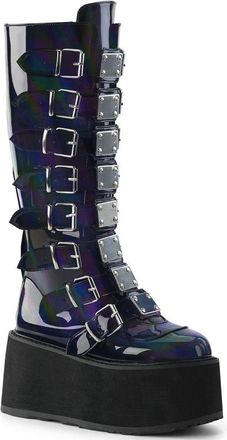 Demonia Damned 318 Holographic Knee High Platform Boots