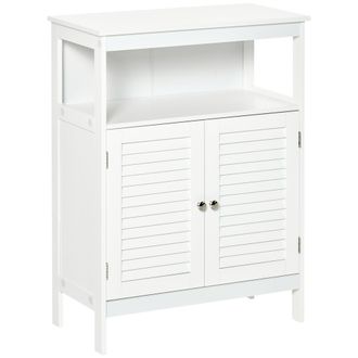 Kleankin Kleankin - Armario De Ba&ntilde;o Auxiliar Con 2 Puertas De Persianas Estantes 60x30x81,6 Cm Blanco