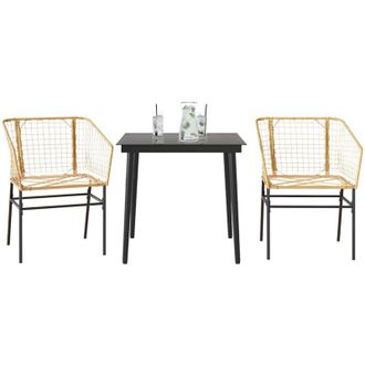 vidaXL Juego De Comedor Jard&iacute;n 3 Piezas Rat&aacute;n Sint&eacute;tico Vidrio Marr&oacute;n Vidaxl