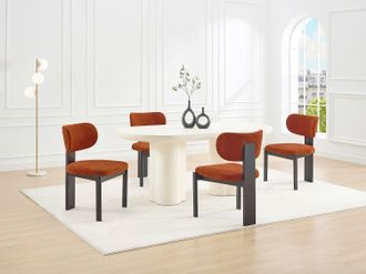 Vente-Unique Set di 2 sedie in tessuto boucl&eacute; e legno di hevea nero - Terracotta - WILANA