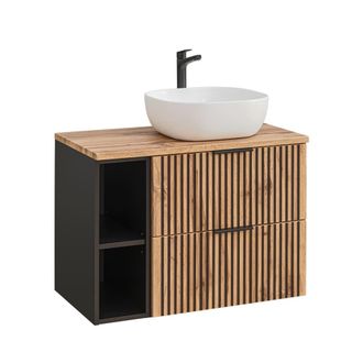 Petits Meubles Mueble lavabo 2 nichos estratificado marr&oacute;n negro