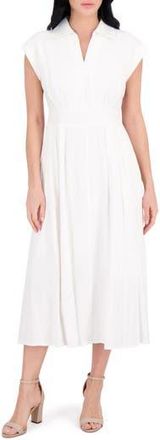 Kensie Collar Cotton Midi Dress in White at Nordstrom Rack, Size 12