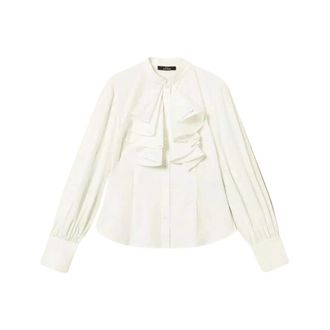 Twinset Camicia in Popeline con Inserti a Volant Rimovibili - - Blouses & Shirts - Donna - Bianco - M