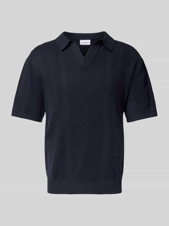 Lindbergh Lindbergh Oversized Poloshirt mit V-Ausschnitt in Dunkelblau, Gr&ouml;&szlig;e XL
