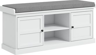HOMCOM Shoe Storage Bench with Cushion 2 Cabinets for Entryway Hallway White | TJ Hughes
