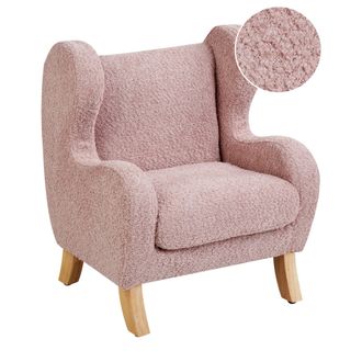 Beliani Sill&oacute;n De Boucl&eacute; Tapizado Con Reposabrazos Suave Mobiliario Habitaci&oacute;n Infantil Rosa Pastel Farum