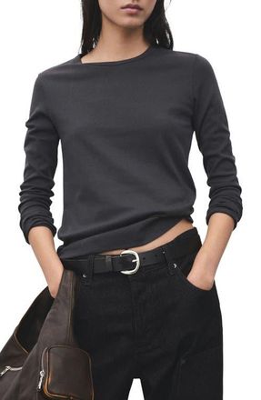 Mango Long Sleeve Cotton T-Shirt in Charcoal at Nordstrom, Size X-Small