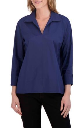 Foxcroft Agnes Split Cuff Popover Blouse in Navy at Nordstrom, Size X-Small