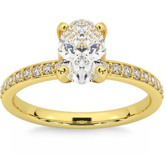 Pompeii3 2 1/4CT Oval Moissanite & Lab Grown Diamond Engagement Ring White or Yellow Gold