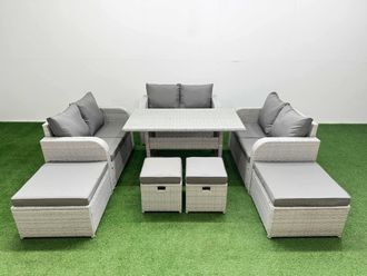 Fimous PE Rattan Lounge Sofa Set 10 Seater Outdoor Garden Furniture Set in Light Grey