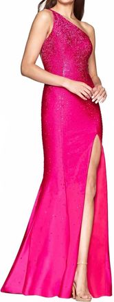 Faviana Womens One Shoulder Gown In Hot Pink