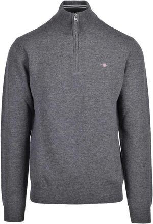GANT Pullover met Ritssluiting - Heren - Coltruien - Grijs - 3XL - Wol - Truien & Vesten