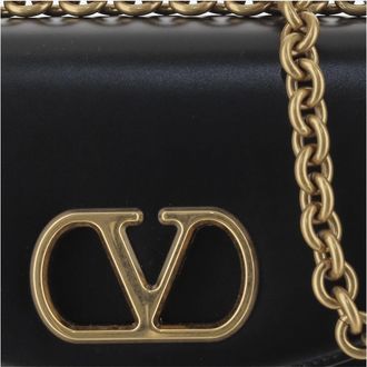 Valentino Garavani Womens Vain Leather Small Shoulder Bag Black Calfskin