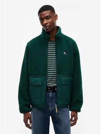 Tommy Hilfiger Mens Tommy Jeans Mixed-Media Teddy Jacket - Velvet Green - XXL