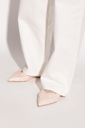 Ferragamo Leather Ballet Flats With A Bow, Womens, Pink