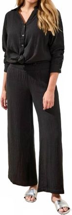 Tribal Crinkle Gauze Elastic Waist Flowy Pants In Black