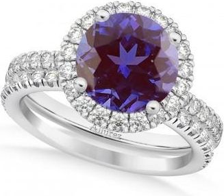 Allurez Lab Alexandrite & Diamond Round-Cut Halo Bridal Set 14K White Gold (2.57ct)
