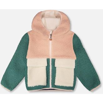 Deux par Deux Girl Long Sleeve Fleece Jacket in Light Pink Colorblock at Nordstrom, Size 12-18M