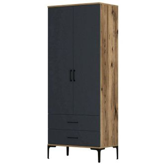 Dmora Guardaroba 2 ante Naos, Mobile camera da letto, Cabina armadio portabiti, Armadio appendiabiti, 80x201h48 cm, Noce e Bianco, con imballo rinforzato