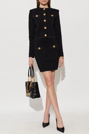 Balmain Short Skirt With Decorative Pockets, Womens, Black